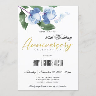 INVITATION ENCRE BLEU VERT LAVIS AQUARELLE FLORAL ANNIVERSAIR