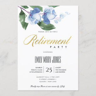 INVITATION ENCRE BLEU VERT LAVIS AQUELLE FLEURAL RETRAITE