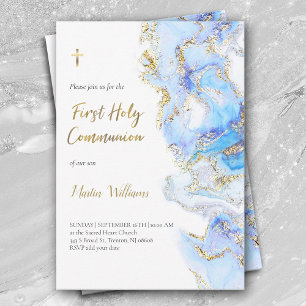 Invitation encre bleue et parties scintillant FAUX Première