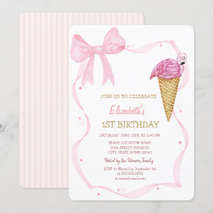 Invitation encre Bow crème glacée rayée Anniversaire