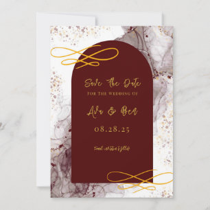 Invitation Encre d'alcool Bourgogne et or Enregistrer la date