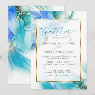 Invitation Encre d'alcool marbrée turquoise et bleue Invitati