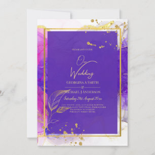 Invitation Encre d'alcool Mariage violet intense en or rose