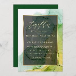 Invitation Encre d'alcool moderne vert et or