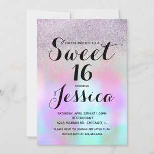 Invitation Encre de bonbon Marbre Paillettes Liquide Sweet 16
