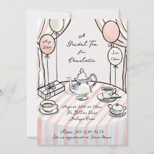 Invitation Encre de stylo rayé aquarelle thé de mariage