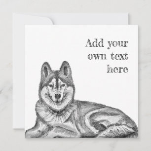 Invitation Encre noire et blanche et aquarelle Siberian Husky