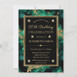 Invitation Encre Pailletée Verte et Dorée Élégante 60ème Anni