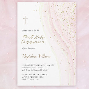 Invitation encre rose pastel et paillettes FAUSSES Première