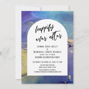 Invitation Encres Bleu Violet Or Heureux Pour Toujours Arche