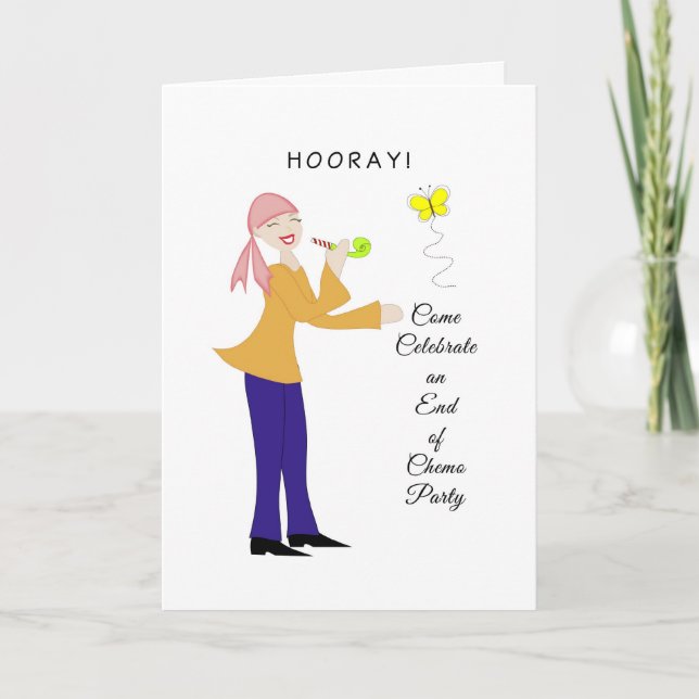 Invitation End of Chemo Party Invite-Retro Girl-Butterfly (Devant)