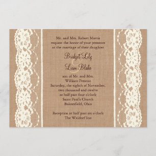 Invitation ene ivoire vintage de toile de jute de