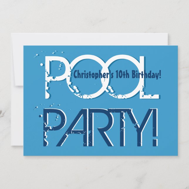 Invitation Enfant 10e anniversaire Pool Party Blue Modèle bla (Devant)