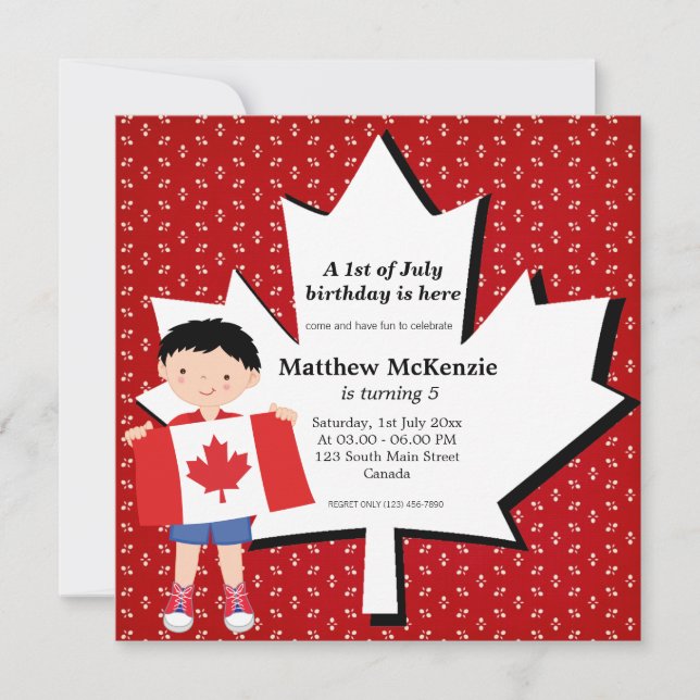 Invitation Enfant d'anniversaire canadien (Devant)