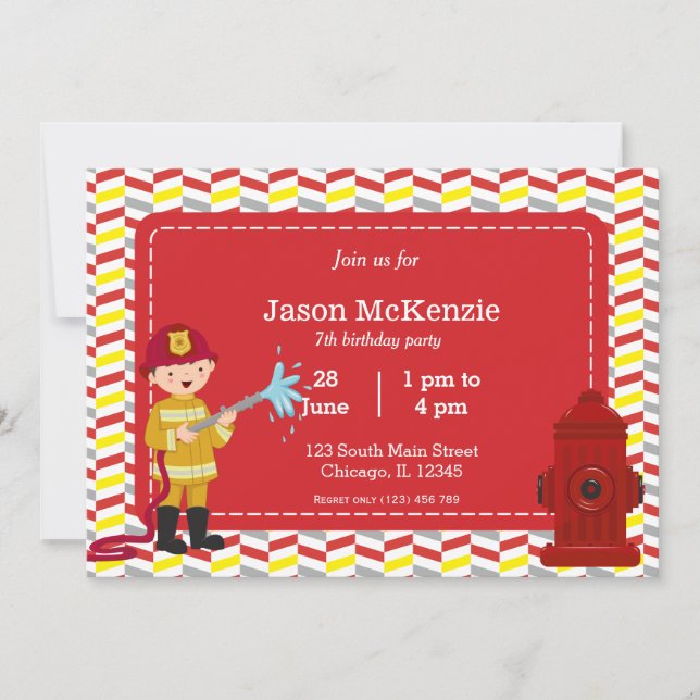 Invitation Enfant d'anniversaire de pompier (Devant)
