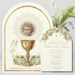 Invitation Enfant de la Sainte Communion Jésus Floral