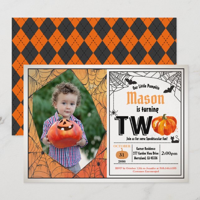 Invitation Enfant d'Halloween 2e anniversaire photo (Devant / Derrière)