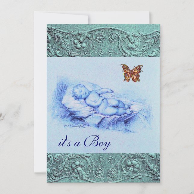INVITATION ENFANT EN COULEUR AVEC BABY SHOWER DE GARÇON BLEUE (Devant)