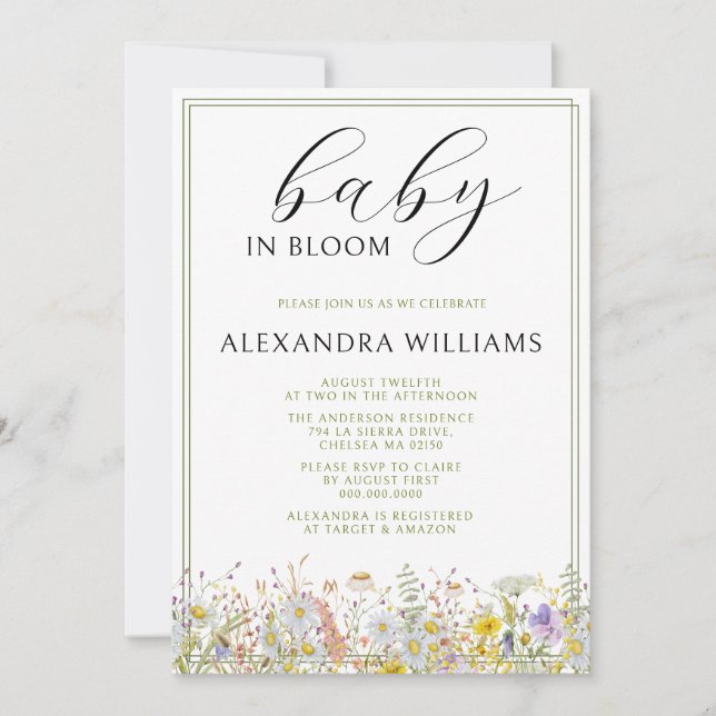 Invitation Enfant Fleur sauvage de printemps dans le Baby sho (Devant)
