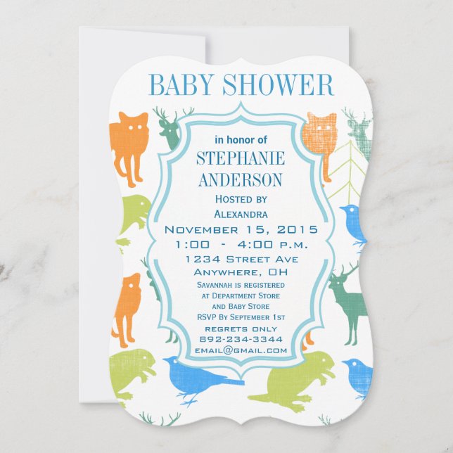 Invitation Enfant moderne Boy Woodland Créatures Douche (Devant)
