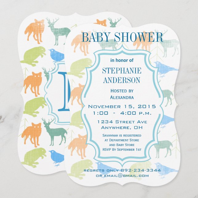 Invitation Enfant moderne Boy Woodland Créatures Douche (Devant / Derrière)