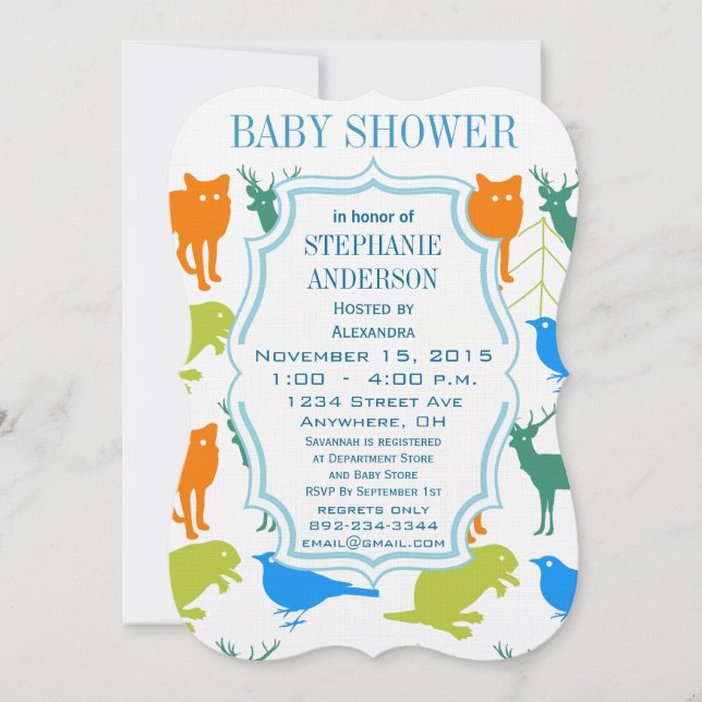 Invitation Enfant moderne Boy Woodland Créatures Douche (Devant)