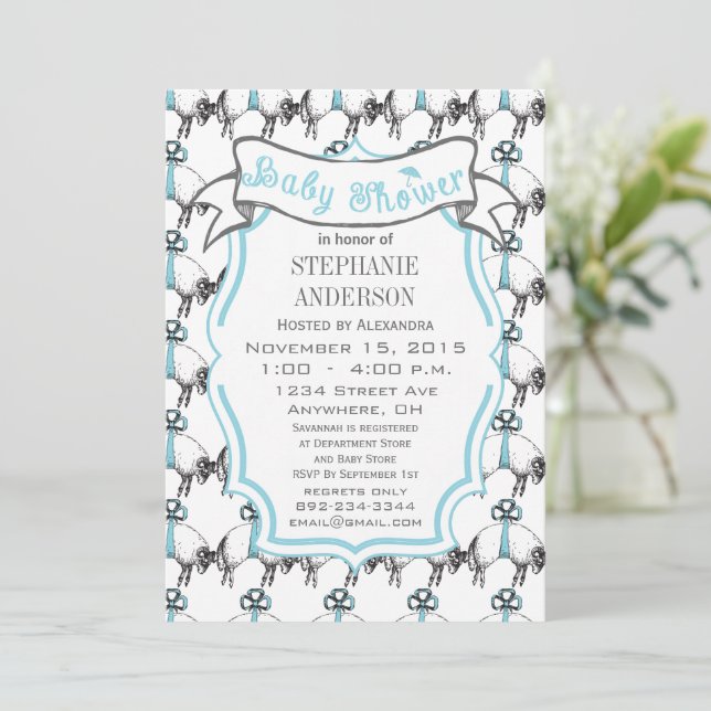 Invitation Enfant moderne garçon mignonne agneau Motif douche (Debout devant)