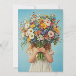 Invitation Enfant tenant un bouquet Fleur sauvage luxuriant