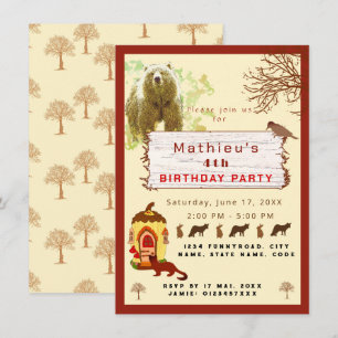 Invitation Enfants animaux et arbres fête d'anniversaire
