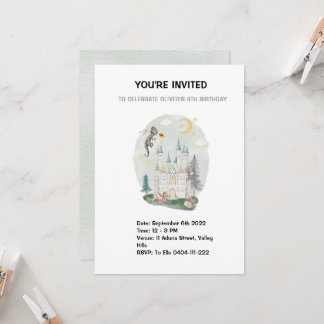 Invitation Enfants aquarelle château Dragon anniversaire