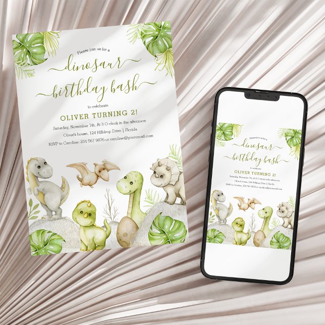 Invitation Enfants Aquarelle Dinosaur fête d'anniversaire (Créateur téléchargé)