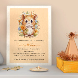 Invitation Enfants aquarelle Hamster Floral fête d'anniversai