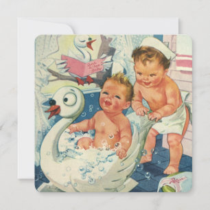 Invitation Enfants au style rétro dans une baignoire en forme