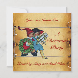 Invitation ENFANTS AVEC NOËL CADEAUX Champagne métallique