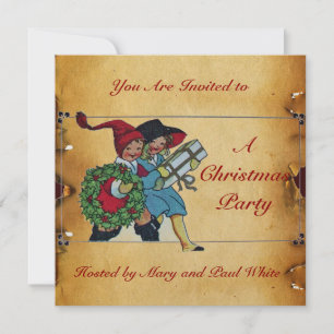 Invitation ENFANTS AVEC NOËL CADEAUX Champagne métallique