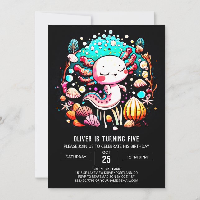 Invitation Enfants Axolotl Enchanted Anniversaire (Devant)