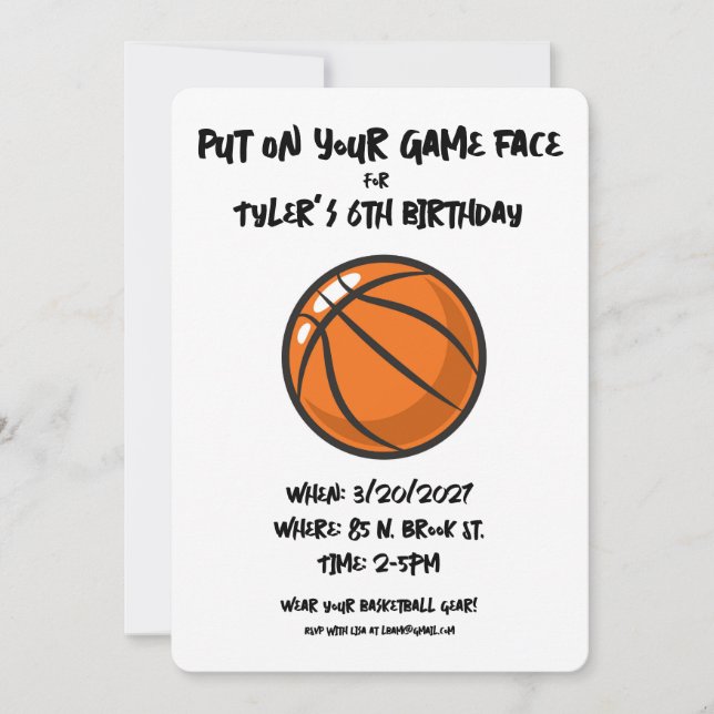 Invitation Enfants Basketball Sports Anniversaire (Devant)