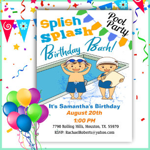 Invitation Enfant's Birthday Splish Slash Birthday Pool Party