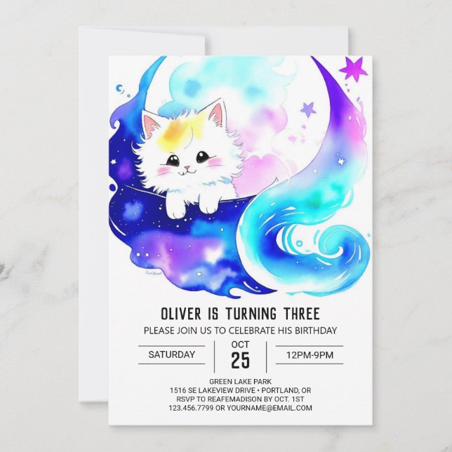 Invitation Enfants Boho Kitten Anniversaire (Devant)