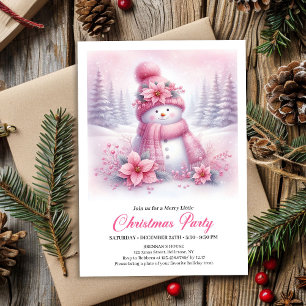 Invitation Enfants Bonhomme de Neige Rose Forêt En