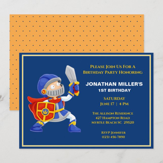 Invitation Enfants Chevalier en armure Anniversaire Invitatio (Devant / Derrière)