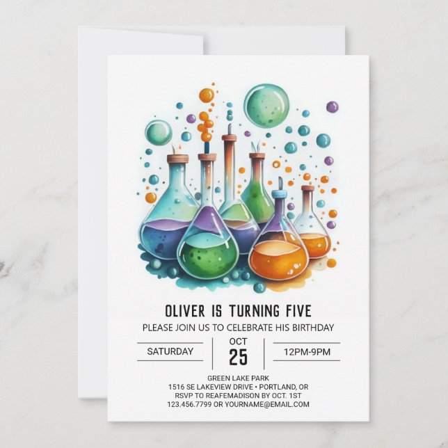 Invitation Enfants Chimie Scientifique Expérience Birthday (Devant)