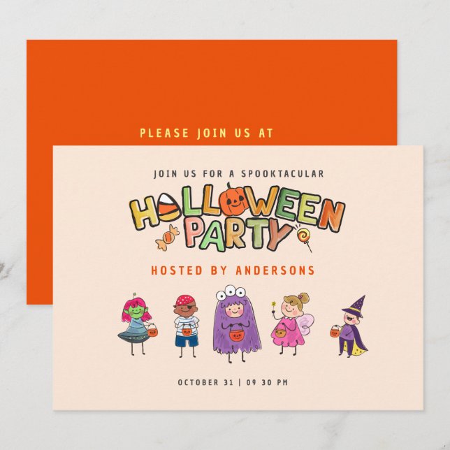 Invitation Enfants Coloré Halloween Costume Party (Devant / Derrière)