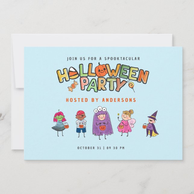 Invitation Enfants colorés Halloween Bleu Costume Party (Devant)