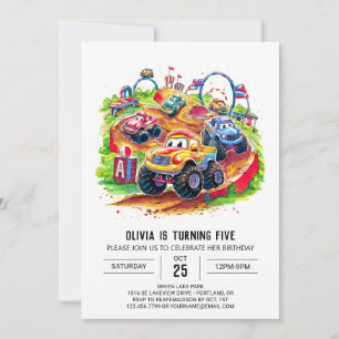 Invitation Enfants colorés Monster Truck Anniversaire