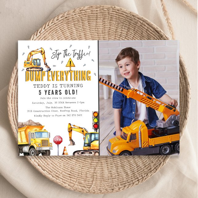 Invitation Enfants Construction aquarelle photo fête d'annive (Créateur téléchargé)