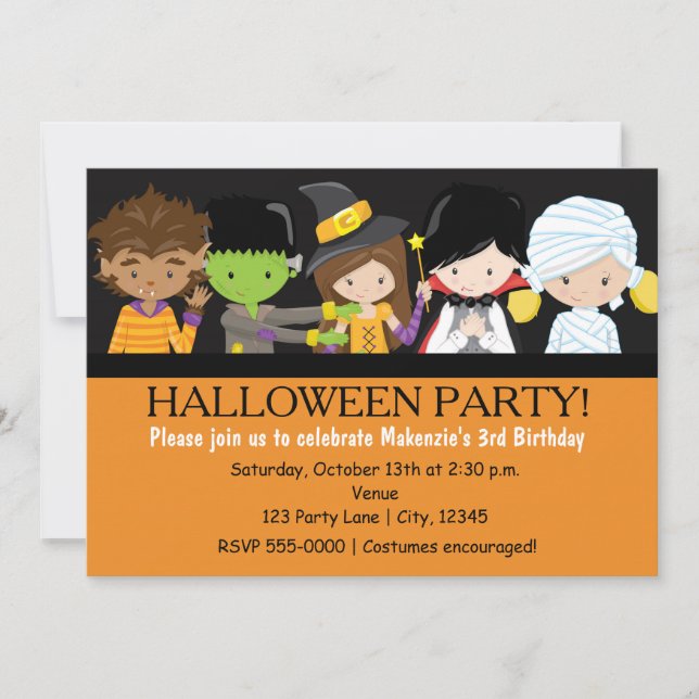 Invitation Enfants Costume Halloween Anniversaire Fête Invita (Devant)