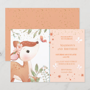 Invitation Enfants Cute Deer 2e fête d'anniversaire