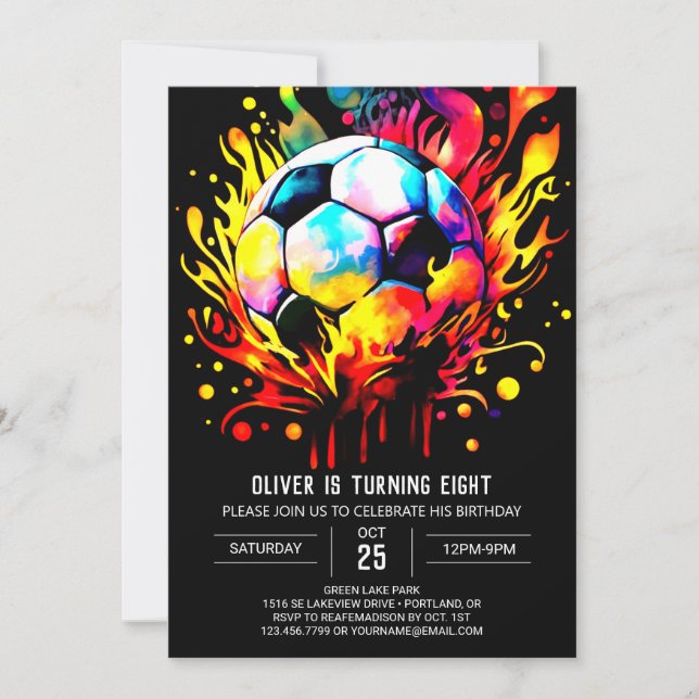 Invitation Enfants de soccer coloré en ligne Anniversaire (Devant)