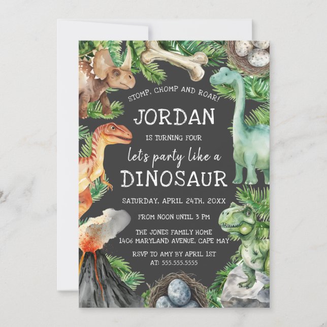 Invitation Enfants Dinosaur Anniversaire (Devant)